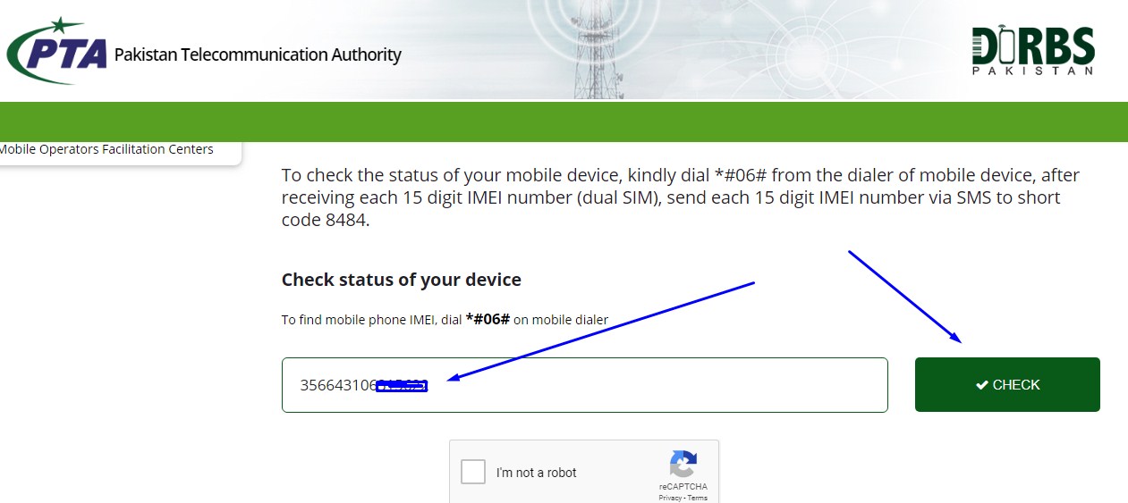 pta registration check imei number online