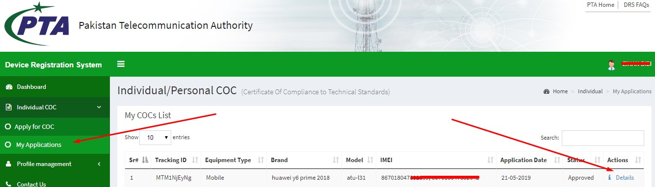 PTA IMEI Registration Online